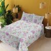 Ambesonne Spring Floral Sheet Set, Valentine’s Day Concept Romantic Garden Flowers with Leaves Greenery, Fitted and Flat Sheet with Pillowcases Bedding Accent 4 Piece Set, Queen, Seafoam Peach White(Pale Eggplant Green)