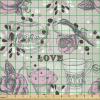 Ambesonne Tea Party Fabric by The Yard, Ornate Teacup and Pot with Romantic Roses Birds Valentines Day Themed Image, Stretch Knit Fabric for Clothing Sewing and Arts Crafts, 5 Yards, Pale Pink Dust