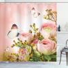 Ambesonne Butterfly Shower Curtain, Pastel Colored Blossoming Roses with Spring Season Insects Romantic Feminine, Cloth Fabric Bathroom Decor Set with Hooks, 69″ W x 75″ L, Rose Fern Green