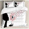 Ambesonne Dandelion Duvet Cover Set, Woman Silhouette Heart Flying Valentines Day Themed, Decorative 3 Piece Bedding Set with 2 Pillow Shams, King Size, Vermilion Black White