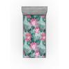 Ambesonne Floral Fitted Sheet, Valentine’s Day Theme Flowers Vintage Botanical Nature Ornament Art, Decorative Soft Fabric Bedding All-Round Elastic Pocket, Full Size, Dark Coral and Fern Green(Soft Pink and Petrol Blue)