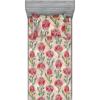 Ambesonne Floral Fitted Sheet & Pillow Sham Set, Valentine’s Day Theme Vintage Style Romantic Roses Pattern Plot, Decorative Printed 3 Piece Bedding Decor Set, King, Dark Fuchsia and Slate Blue(Pale Maroon and Lime Green)