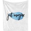 Ambesonne Inspirational Throw Blanket, Words Just Imagine on Watercolor Effect Drop for Work Office Home, Flannel Fleece Accent Piece Soft Couch Cover for Adults, 60″ x 80″, Blue Black and White(Blue Black and White)