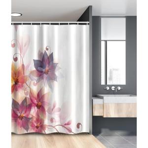 Ambesonne Abstract Stall Shower Curtain, Modern Floral Design with Burts and Leaves Detailed Romantic Image, Fabric Bathroom Decor Set with Hooks, 54″ W x 78″ L, Pink Purple and Orange