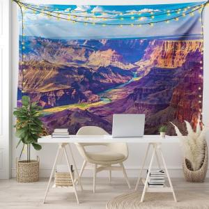 Ambesonne Canyon Tapestry, Aerial View of Epic Grand Canyon Activity of River Stream over Rock Plateau Print, Wide Wall Hanging for Bedroom Living Room Dorm, 60″ X 40″, Blue Tan