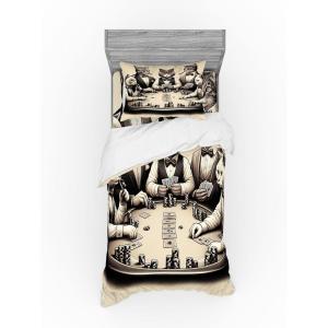 Ambesonne Cat Bedding Set, Romantic Date Night of Kitties Drinking Milkshake Cozy Night Scene Valentines, 4 Piece Duvet Cover Set with Shams and Fitted Sheet, Queen Size, Dark Blue Apricot(Ivory Dark Taupe)
