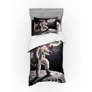 Ambesonne Cat Bedding Set, Romantic Date Night of Kitties Drinking Milkshake Cozy Night Scene Valentines, 4 Piece Duvet Cover Set with Shams and Fitted Sheet, Queen Size, Dark Blue Apricot(Dark Purple Grey Coconut)