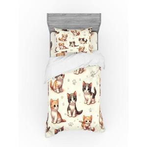 Ambesonne Cat Bedding Set, Romantic Date Night of Kitties Drinking Milkshake Cozy Night Scene Valentines, 4 Piece Duvet Cover Set with Shams and Fitted Sheet, Queen Size, Dark Blue Apricot(Ivory Apricot and Dark Grey)