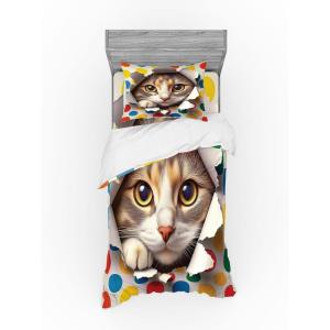 Ambesonne Cat Bedding Set, Romantic Date Night of Kitties Drinking Milkshake Cozy Night Scene Valentines, 4 Piece Duvet Cover Set with Shams and Fitted Sheet, Queen Size, Dark Blue Apricot(Multicolor)