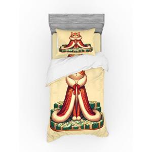Ambesonne Cat Bedding Set, Romantic Date Night of Kitties Drinking Milkshake Cozy Night Scene Valentines, 4 Piece Duvet Cover Set with Shams and Fitted Sheet, Queen Size, Dark Blue Apricot(Cream Hunter Green and Orange)