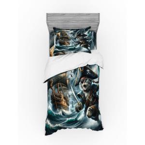 Ambesonne Cat Bedding Set, Romantic Date Night of Kitties Drinking Milkshake Cozy Night Scene Valentines, 4 Piece Duvet Cover Set with Shams and Fitted Sheet, Queen Size, Dark Blue Apricot(Dark Slate Blue and Amber)