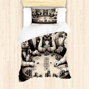 Ambesonne Cat Duvet Cover Set, Romantic Date Night of Kitties Drinking Milkshake Cozy Night Scene Valentines, Decorative 3 Piece Bedding Set with 2 Pillow Shams, California King, Dark Blue Apricot(Ivory Dark Taupe)