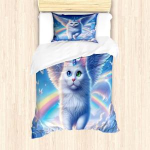 Ambesonne Cat Duvet Cover Set, Romantic Date Night of Kitties Drinking Milkshake Cozy Night Scene Valentines, Decorative 3 Piece Bedding Set with 2 Pillow Shams, California King, Dark Blue Apricot(Azure Blue Pale Pink)