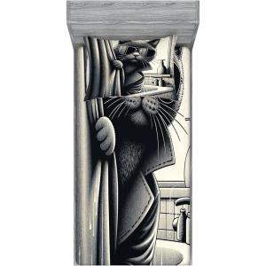 Ambesonne Cat Fitted Sheet & Pillow Sham Set, Romantic Date Night of Kitties Drinking Milkshake Cozy Night Scene Valentines, Decorative Printed 3 Piece Bedding Decor Set, Queen, Dark Blue Apricot(Dark Grey Pale Sepia)
