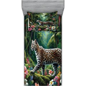 Ambesonne Cat Fitted Sheet & Pillow Sham Set, Romantic Date Night of Kitties Drinking Milkshake Cozy Night Scene Valentines, Decorative Printed 3 Piece Bedding Decor Set, Queen, Dark Blue Apricot(Green and Multicolor)
