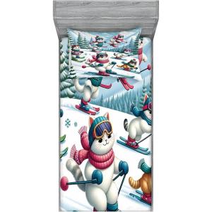 Ambesonne Cat Fitted Sheet & Pillow Sham Set, Romantic Date Night of Kitties Drinking Milkshake Cozy Night Scene Valentines, Decorative Printed 3 Piece Bedding Decor Set, Queen, Dark Blue Apricot(Pale Blue Raspberry White)