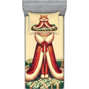 Ambesonne Cat Fitted Sheet & Pillow Sham Set, Romantic Date Night of Kitties Drinking Milkshake Cozy Night Scene Valentines, Decorative Printed 3 Piece Bedding Decor Set, Queen, Dark Blue Apricot(Cream Hunter Green and Orange)