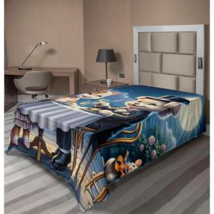 Ambesonne Cat Flat Sheet, Romantic Date Night of Kitties Drinking Milkshake Cozy Night Scene Valentines, Soft and Comfortable Top Sheet Decorative Bedding 1 Piece, Full Size, Dark Blue Apricot(Night Blue Rose Apricot)