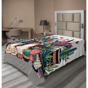 Ambesonne Cat Flat Sheet, Romantic Date Night of Kitties Drinking Milkshake Cozy Night Scene Valentines, Soft and Comfortable Top Sheet Decorative Bedding 1 Piece, Full Size, Dark Blue Apricot(Teal Pink and Purple)
