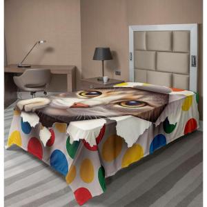 Ambesonne Cat Flat Sheet, Romantic Date Night of Kitties Drinking Milkshake Cozy Night Scene Valentines, Soft and Comfortable Top Sheet Decorative Bedding 1 Piece, Full Size, Dark Blue Apricot(Multicolor)