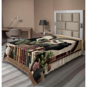 Ambesonne Cat Flat Sheet, Romantic Date Night of Kitties Drinking Milkshake Cozy Night Scene Valentines, Soft and Comfortable Top Sheet Decorative Bedding 1 Piece, Full Size, Dark Blue Apricot(Sand Brown Maroon Green)