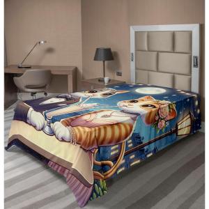 Ambesonne Cat Flat Sheet, Romantic Date Night of Kitties Drinking Milkshake Cozy Night Scene Valentines, Soft and Comfortable Top Sheet Decorative Bedding 1 Piece, Full Size, Dark Blue Apricot(Dark Blue Apricot)