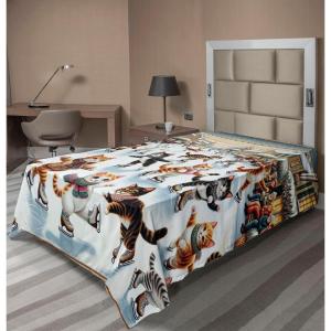 Ambesonne Cat Flat Sheet, Romantic Date Night of Kitties Drinking Milkshake Cozy Night Scene Valentines, Soft and Comfortable Top Sheet Decorative Bedding 1 Piece, Full Size, Dark Blue Apricot(Orange Brown Pale Blue)