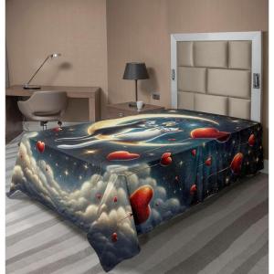 Ambesonne Cat Flat Sheet, Romantic Date Night of Kitties Drinking Milkshake Cozy Night Scene Valentines, Soft and Comfortable Top Sheet Decorative Bedding 1 Piece, Full Size, Dark Blue Apricot(Dark Night Blue Vermilion)