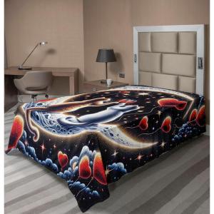 Ambesonne Cat Flat Sheet, Romantic Date Night of Kitties Drinking Milkshake Cozy Night Scene Valentines, Soft and Comfortable Top Sheet Decorative Bedding 1 Piece, Full Size, Dark Blue Apricot(Indigo and Scarlet)