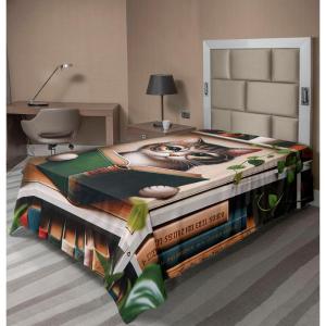 Ambesonne Cat Flat Sheet, Romantic Date Night of Kitties Drinking Milkshake Cozy Night Scene Valentines, Soft and Comfortable Top Sheet Decorative Bedding 1 Piece, Full Size, Dark Blue Apricot(Green Paprika Beige)