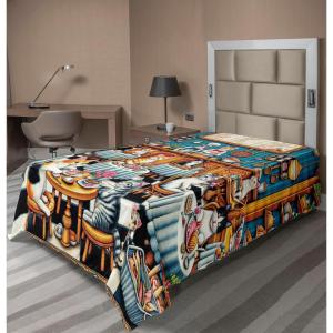 Ambesonne Cat Flat Sheet, Romantic Date Night of Kitties Drinking Milkshake Cozy Night Scene Valentines, Soft and Comfortable Top Sheet Decorative Bedding 1 Piece, Full Size, Dark Blue Apricot(Sea Blue and Marigold)