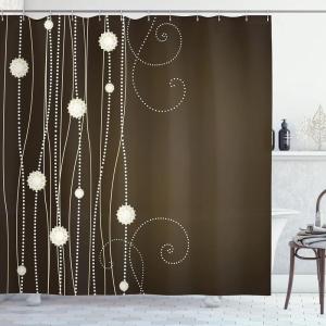 Ambesonne Chocolate Shower Curtain, Abstract Flowers with Dotted Lines Vintage Inspirations in Romantic Composition, Cloth Fabric Bathroom Decor Set with Hooks, 69″ W x 75″ L, Beige Brown