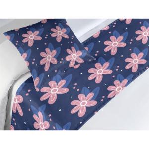 Ambesonne Floral Bed Runner Set, Romantic Concept Art Featuring Rose Flowers Hearts Leaves Valentine, Decorative Bedding Scarf and 2 Pillow Shams for Hotels Homes, Queen, Pastel Pink and Fern Green(Rose Night Blue and Dark Blue)