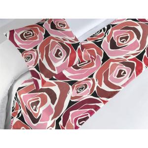 Ambesonne Floral Bed Runner Set, Valentine’s Day Concept Art Pastel Repetitive Roses Pattern Plot, Decorative Bedding Scarf and a Pillow Sham for Hotels Homes, Twin, Dark Pink Blush and White(Dark Pink and Redbrown)