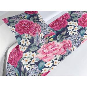 Ambesonne Floral Bed Runner Set, Valentine’s Day Concept Art Pastel Repetitive Roses Pattern Plot, Decorative Bedding Scarf and a Pillow Sham for Hotels Homes, Twin, Dark Pink Blush and White(Raspberry Laurel Green)