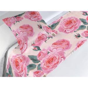Ambesonne Floral Bed Runner Set, Valentine’s Day Concept Art Pastel Repetitive Roses Pattern Plot, Decorative Bedding Scarf and a Pillow Sham for Hotels Homes, Twin, Dark Pink Blush and White(Dark Pink and Cadet Blue)