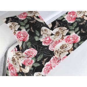 Ambesonne Floral Bed Runner Set, Valentine’s Day Concept Art Pastel Repetitive Roses Pattern Plot, Decorative Bedding Scarf and a Pillow Sham for Hotels Homes, Twin, Dark Pink Blush and White(Pink Laurel Green and Black)