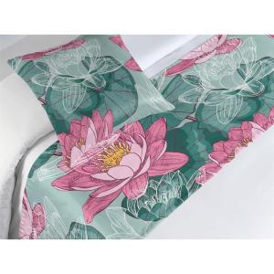 Ambesonne Floral Bed Runner Set, Valentine’s Day Theme Flowers Vintage Botanical Nature Ornament Art, Decorative Bedding Scarf and a Pillow Sham for Hotels Homes, Twin, Dark Coral and Fern Green(Soft Pink and Petrol Blue)