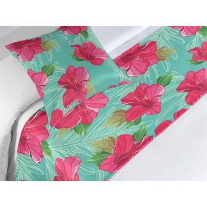 Ambesonne Floral Bed Runner Set, Valentine’s Day Theme Flowers Vintage Botanical Nature Ornament Art, Decorative Bedding Scarf and a Pillow Sham for Hotels Homes, Twin, Dark Coral and Fern Green(Dark Coral and Cadet Blue)
