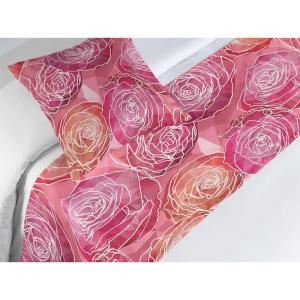Ambesonne Floral Bed Runner Set, Valentine’s Day Theme Flowers Vintage Botanical Nature Ornament Art, Decorative Bedding Scarf and a Pillow Sham for Hotels Homes, Twin, Dark Coral and Fern Green(Pale Ruby and Pastel Pink)