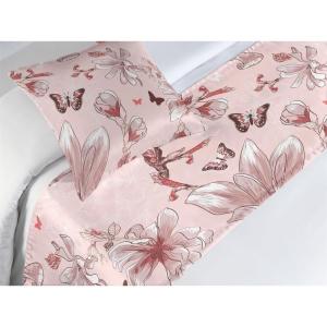 Ambesonne Floral Bed Runner Set, Valentine’s Day Theme Flowers Vintage Botanical Nature Ornament Art, Decorative Bedding Scarf and a Pillow Sham for Hotels Homes, Twin, Dark Coral and Fern Green(Pastel Pink and Pale Rose)