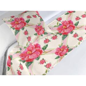 Ambesonne Floral Bed Runner Set, Valentine’s Day Theme Flowers Vintage Botanical Nature Ornament Art, Decorative Bedding Scarf and a Pillow Sham for Hotels Homes, Twin, Dark Coral and Fern Green(Dark Coral and Laurel Green)