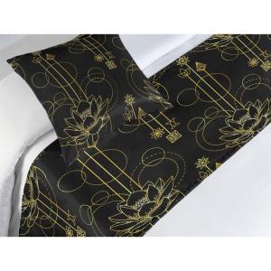 Ambesonne Floral Bed Runner Set, Valentine’s Day Theme Grunge Style Repetitive Rose Flowers Abstract, Decorative Bedding Scarf and 2 Pillow Shams for Hotels Homes, King, Pale Fuchsia and Sepia(Charcoal Grey Dark Yellow)
