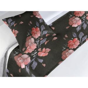 Ambesonne Floral Bed Runner Set, Valentine’s Day Theme Grunge Style Repetitive Rose Flowers Abstract, Decorative Bedding Scarf and 2 Pillow Shams for Hotels Homes, King, Pale Fuchsia and Sepia(Paprika and Dark Olive Green)