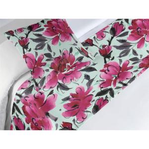 Ambesonne Floral Bed Runner Set, Valentine’s Day Theme Grunge Style Repetitive Rose Flowers Abstract, Decorative Bedding Scarf and 2 Pillow Shams for Hotels Homes, King, Pale Fuchsia and Sepia(Dark Magenta Mint Green)