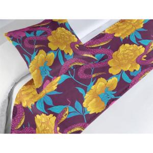 Ambesonne Floral Bed Runner Set, Valentine’s Day Theme Grunge Style Repetitive Rose Flowers Abstract, Decorative Bedding Scarf and 2 Pillow Shams for Hotels Homes, King, Pale Fuchsia and Sepia(Earth Yellow and Hot Pink)