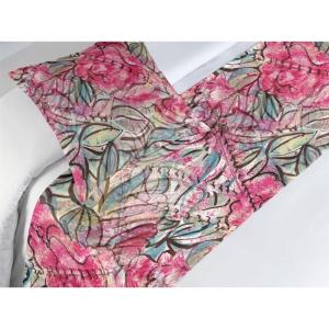 Ambesonne Floral Bed Runner Set, Valentine’s Day Theme Grunge Style Repetitive Rose Flowers Abstract, Decorative Bedding Scarf and 2 Pillow Shams for Hotels Homes, King, Pale Fuchsia and Sepia(Dark Coral and Slate Blue)