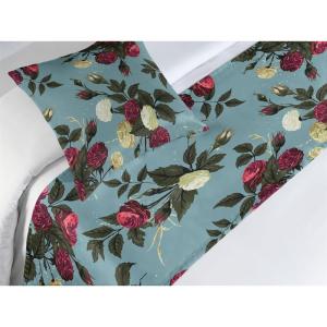Ambesonne Floral Bed Runner Set, Valentine’s Day Theme Vintage Style Romantic Roses Pattern Plot, Decorative Bedding Scarf and a Pillow Sham for Hotels Homes, Twin, Dark Fuchsia and Slate Blue(Dark Fuchsia and Slate Blue)