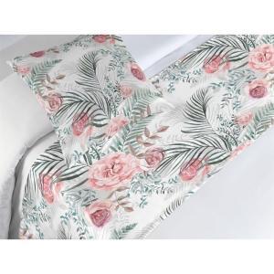 Ambesonne Floral Bed Runner Set, Valentine’s Day Theme Vintage Style Romantic Roses Pattern Plot, Decorative Bedding Scarf and a Pillow Sham for Hotels Homes, Twin, Dark Fuchsia and Slate Blue(Coral and Pale Reseda Green)
