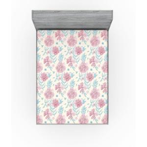 Ambesonne Floral Fitted Sheet, Realistic Painting Print A Million Roses to My Love Valentines Day, Decorative Soft Bedding All-Round Elastic Pocket, California King, Pale Pink Dark Pink and Ecru(Ruby Beige and Sea Blue)